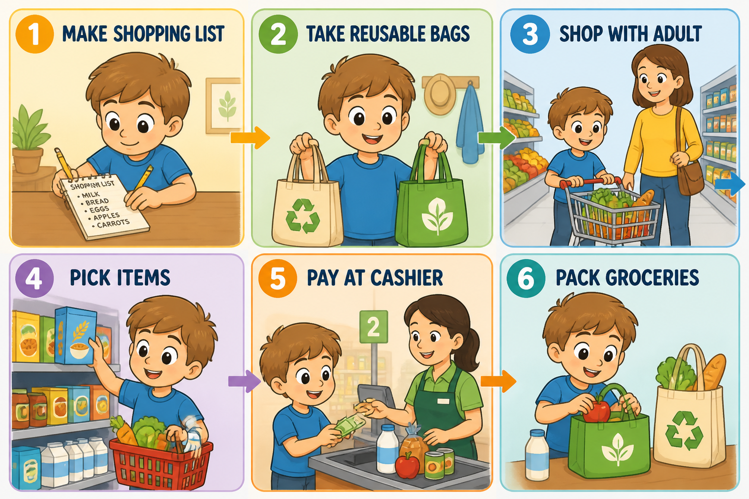 Grocery Shopping Routine Visual Learning Set: 6 Steps to Help Your Child