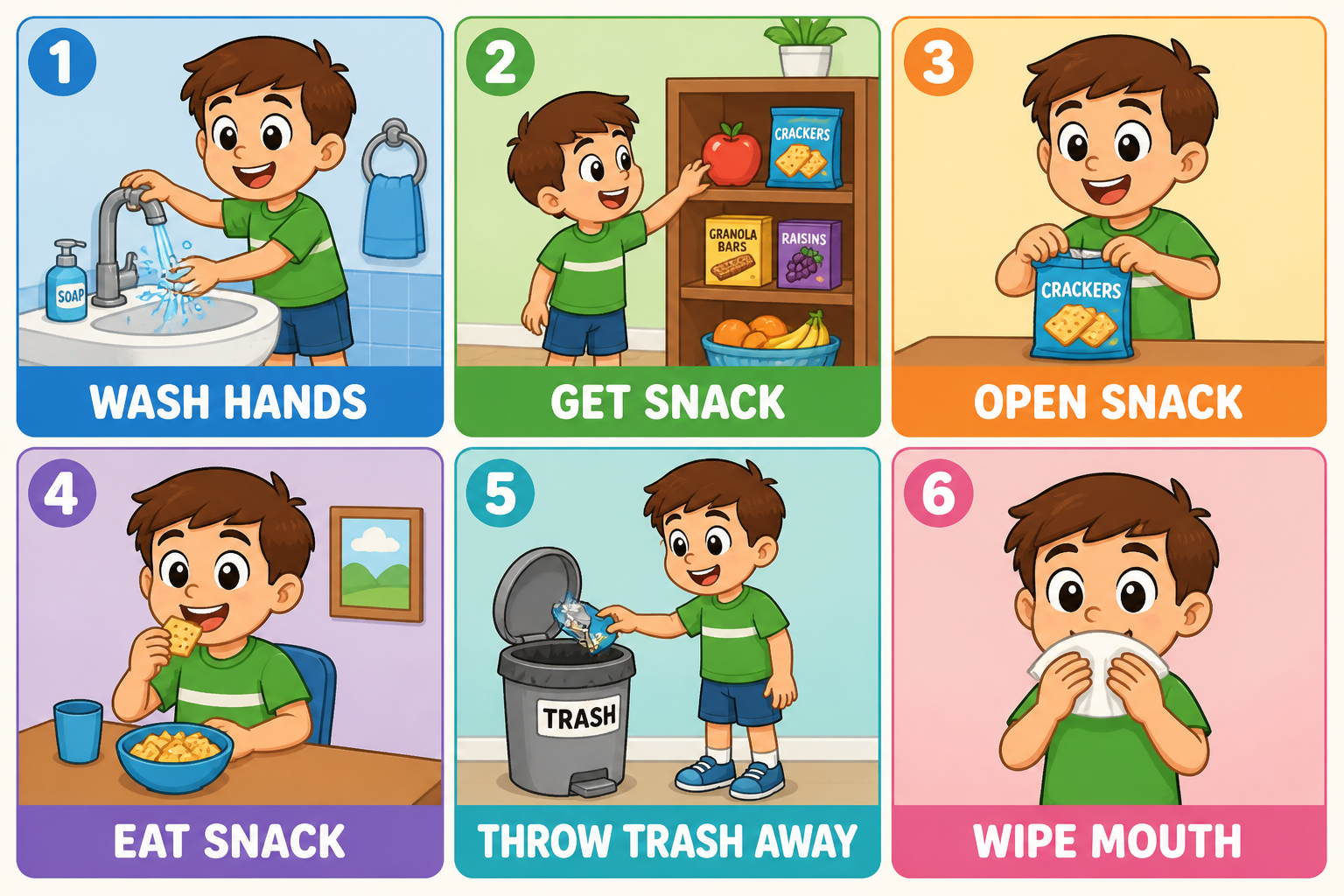Set visual de rutina para la hora del snack: 6 pasos para ayudar a tu hijo